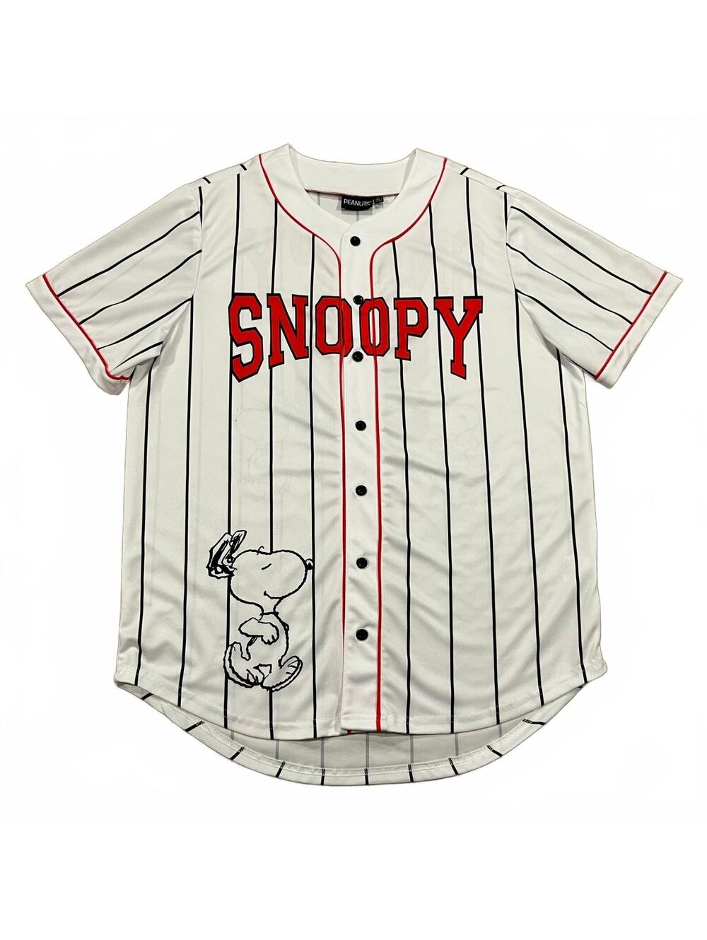 Peanuts Snoopy Baseball Jersey White Pinstripe Size Large